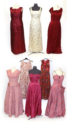 Lot 2047 - Assorted Circa 1950/60 Evening Dresses, comprising a pale pink silk sleeveless full length...