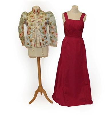Lot 2053 - Circa 1950's Dark Pink Silk Taffeta Evening Dress, sleeveless with spaghetti straps and pleated...