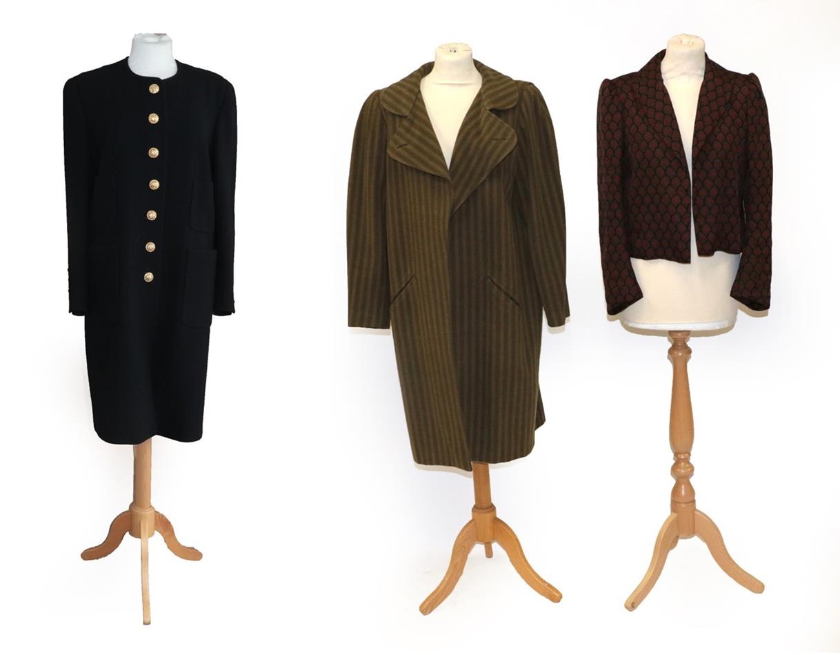 Lot 2070 - Chloe Green and Brown Striped Wool Coat, with collar, front pockets; Chloe Silk Jacket, with...