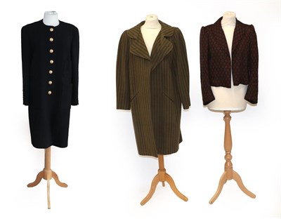 Lot 2070 - Chloe Green and Brown Striped Wool Coat, with collar, front pockets; Chloe Silk Jacket, with...