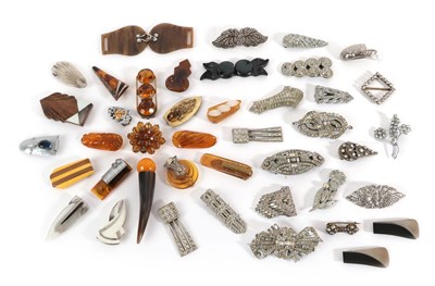 Lot 2091 - Assorted Circa 1930's and Later Dress Clips, Belt Buckles, including five paste and marcasite...