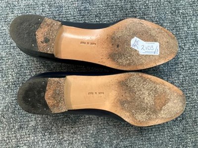 Lot 2103 - Three Pairs of Ladies' Salvatore Ferragamo Shoes Size 7, comprising a pair of navy leather...