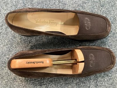 Lot 2103 - Three Pairs of Ladies' Salvatore Ferragamo Shoes Size 7, comprising a pair of navy leather...