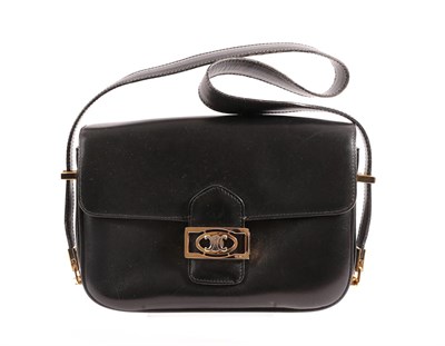 Lot 2125 - Late 20th Century Celine Paris Black Leather Shoulder Bag with gilt metal mounts, hinged clasp...