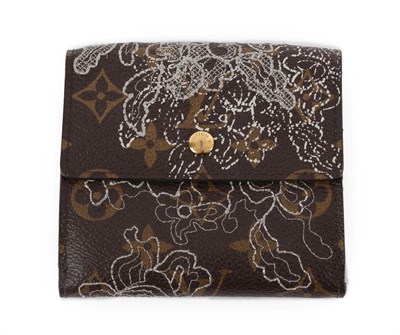 Lot 2128 - Louis Vuitton Folding Purse, in brown monogrammed leather, embroidered and painted with silver...