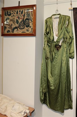 Lot 2140 - Edwardian green silk dress, in the medieval and Arts and Crafts style; and a 19th century...