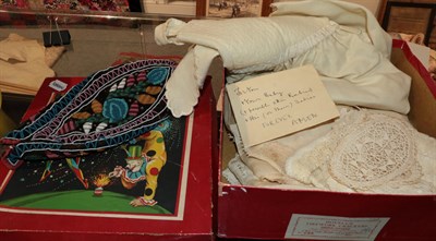 Lot 2141 - Assorted early 20th century baby clothes, including a cream wool shawl embroidered to the edges...