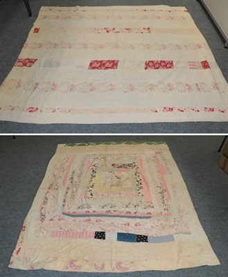 Lot 2161 - Late 19th century patchwork bed cover, incorporating floral sprigged, worked in frames around a...