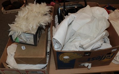 Lot 2163 - Assorted white linen, embroidered textiles etc (two boxes)