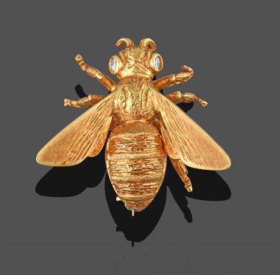 Lot 2246 - An 18 Carat Gold Diamond Honeybee Brooch, stylised in the form of a honeybee with eight-cut diamond