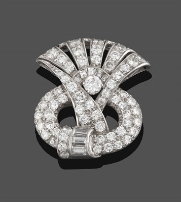 Lot 2257 - A Diamond Clip Brooch, the scroll motif set throughout with round brilliant cut, eight-cut, and...