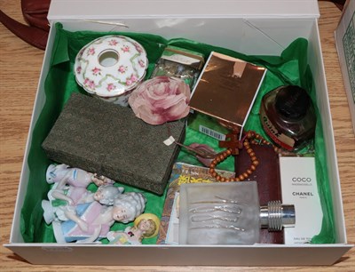 Lot 2171 - Assorted toiletries and dressing table items including four china half dolls, hair tidy dish...