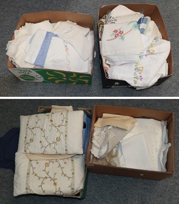 Lot 2180 - Assorted mainly 20th century linen and cotton with embroidered decoration, crochet trimmed...