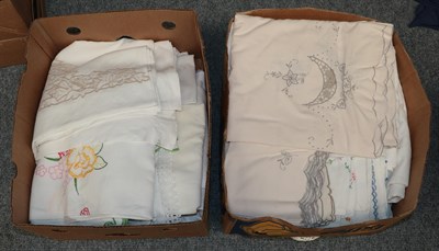 Lot 2182 - Assorted linens and cottons comprising embroidered bed covers, other bed linen, table linen etc...