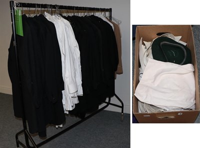 Lot 2198 - Large quantity of assorted gents evening jackets, morning coats, white dress shirts, collars,...