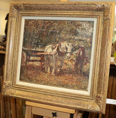 Lot 1104 - Harry Fidler RBA, ROI (1856-1935) Farmhand leading a grey and cart Signed, oil on canvas, 41cm...