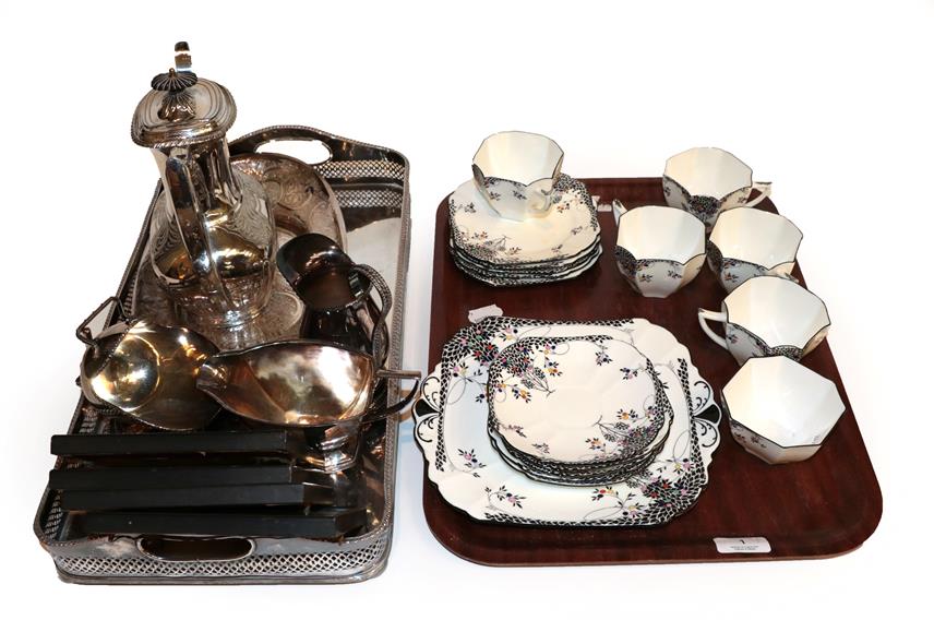 Lot 1 - A Shelley Queen Anne part tea service, a set of four nursery prints, a silver plated tray,...