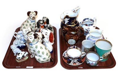 Lot 3 - A selection of 19th century ceramics, small Staffordshire rabbit, Staffordshire dogs, copper lustre
