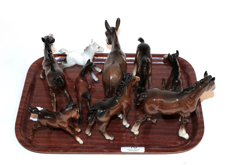 Lot 10 - Beswick horses including Shire Mare, Pinto Pony, Mare, foals etc (qty)