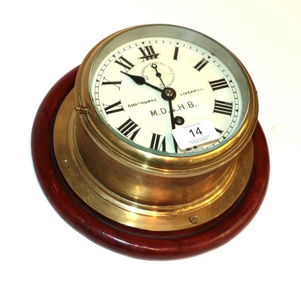 Lot 14 - Brass bulkhead clock to Mersey Docks and Harbour Board by Chadburns, Liverpool