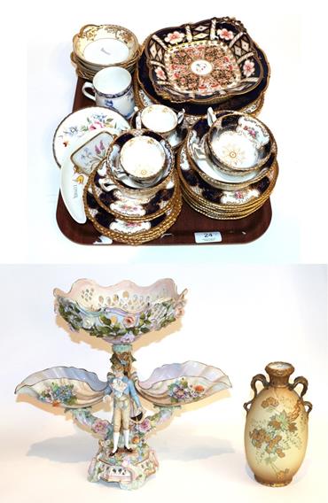 Lot 24 - A Dresden porcelain figural centrepiece with Coalport part tea and coffee set, Royal Crown...