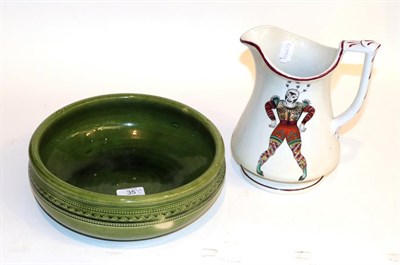 Lot 35 - A Clarence Pottery green glazed bowl, Stockton-on-Tees stamp to side; together with an Elsmore...