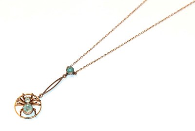 Lot 47 - An aquamarine spider pendant on chain, pendant length 3.5cm, chain length 40.5cm
