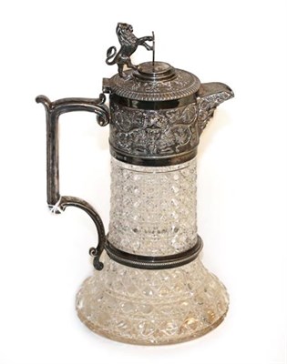 Lot 103 - A Victorian silver plate-mounted cut-glass claret-jug, by Elkington and Co., apparently 1880,...