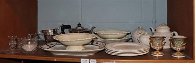 Lot 128 - A selection of Leeds pottery cream ware,cut glass, three piece silver plated tea service and a pair