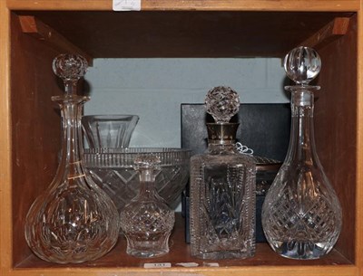 Lot 131 - A selection of glass, including decanters, glass bowl, flared vase and a Stuart crystal bowl a...