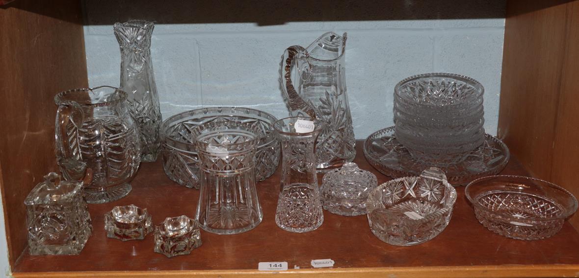 Lot 144 - A pair of glass salts with various other glass table ware (qty)