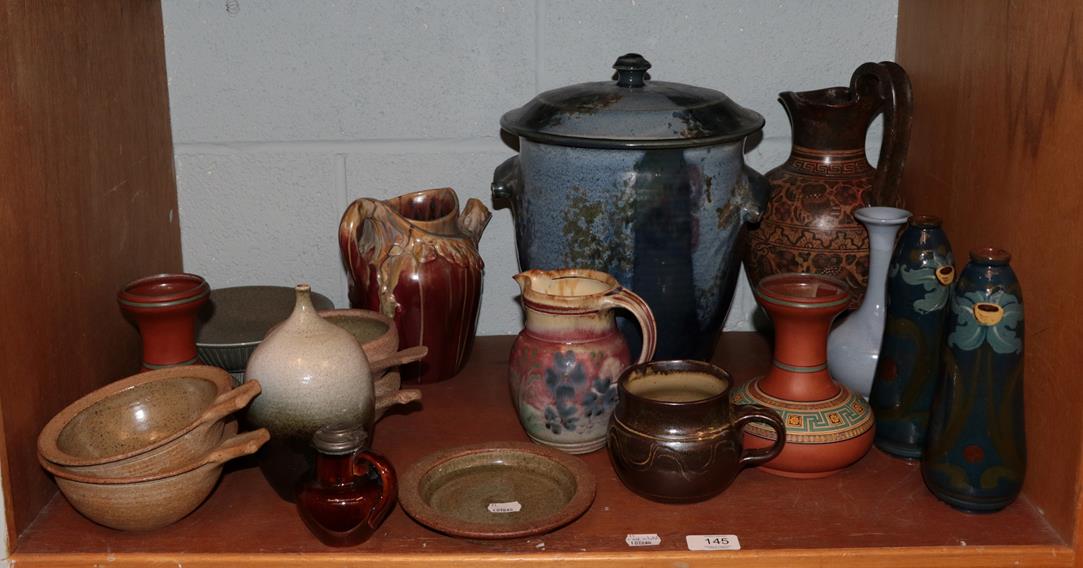 Lot 145 - A selection of Studio pots including a large mushroom shaped vase, jar and cover etc