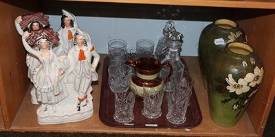 Lot 150 - Staffordshire figures, pair of pottery vases, glass ware, etc