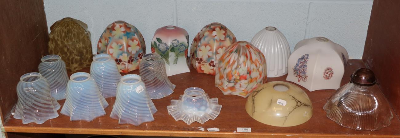 Lot 155 - A selection of oil lamp shades, seven vaseline shades etc