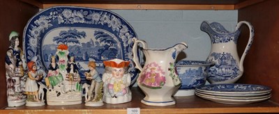 Lot 169 - A 19th century blue and white meat dish, Staffordshire pottery, blue and white plates, etc