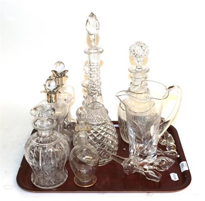 Lot 199 - A pair of silver mounted decanters, and other glass decanters, etc