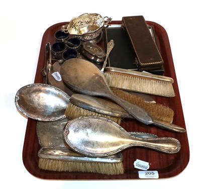 Lot 205 - A collection of silver, including: two differing part dressing-table services, one with foliage...