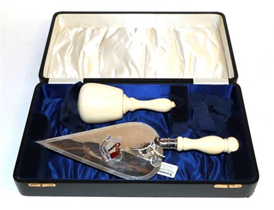 Lot 212 - A George V silver and ivory trowel and a George V silver-mounted ivory mallet, the trowel...
