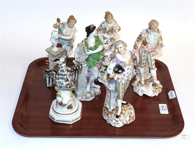 Lot 214 - Five Continental figures and a bird figure