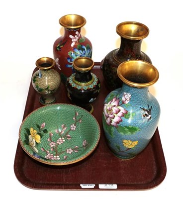 Lot 218 - A selection of 20th century cloisonne vases and bowls