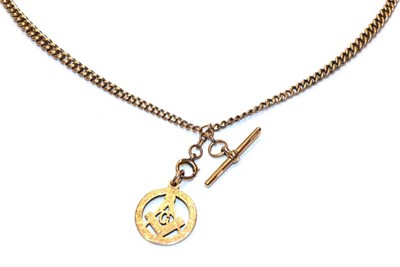 Lot 237 - A watch chain, each link stamped '9' and '.375', with attached 9 carat gold T-bar and Masonic...