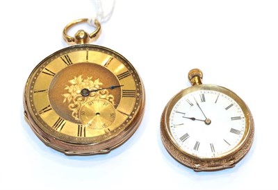 Lot 264 - A pocket watch stamped 18 carat and a lady's fob watch stamped 18k (2)