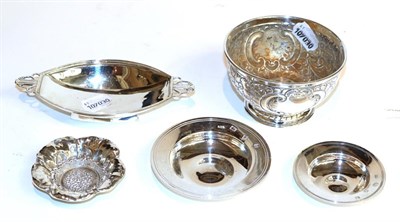 Lot 268 - A quantity of silver, comprising: two armada dishes, one by Richard Comyns, London, 1960, 8cm...