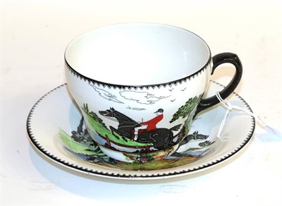 Lot 274 - A Maling breakfast cup and saucer, decorated with a huntsman jumping