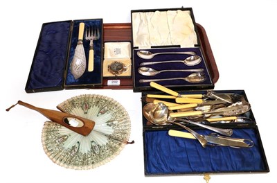Lot 292 - A quantity of silver plated flatware, including: a cased pair of fish-servers; four cased...