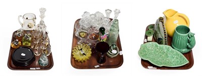 Lot 294 - Glass including a Franco Moretti Murono scene bottle, three glass lighters, two Murono dishes,...