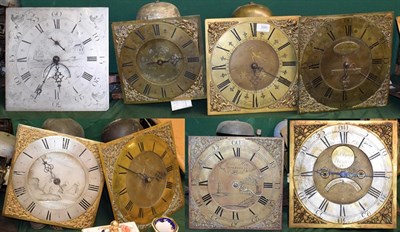 Lot 306 - ~ Eight 18th century longcase clock brass dials and thirty hour movements, signed Jno Ayrey...