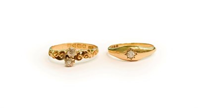Lot 309 - An 18 carat gold diamond two stone ring, finger size O; and a diamond solitaire ring, finger size M