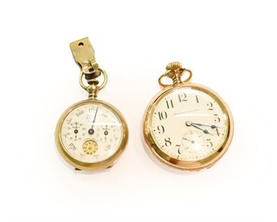 Lot 310 - A gold plated open faced pocket watch, signed Hampden Watch Co. and a nickel plated pedometer...
