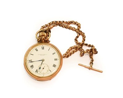 Lot 314 - A gold plated pocket watch retailed by Fattorini & Sons Ltd Bradford, with an attached 9 carat gold